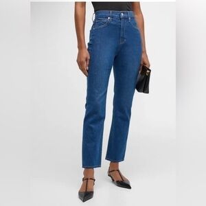 Veronica Beard High-Rise Alenah Slim Straight Leg Jeans in Blue